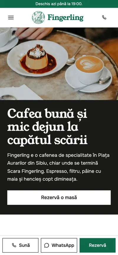 Site-ul cafenelei Fingerling, pe telefon
