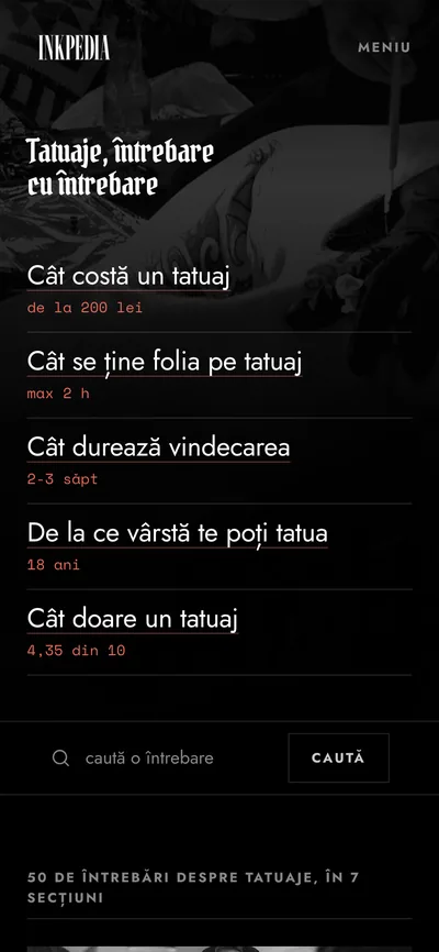 Site-ul Inkpedia, ghid despre tatuaje, pe telefon