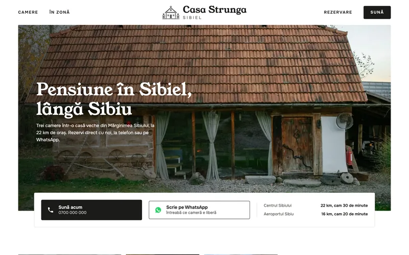 Site-ul pensiunii Casa Strunga